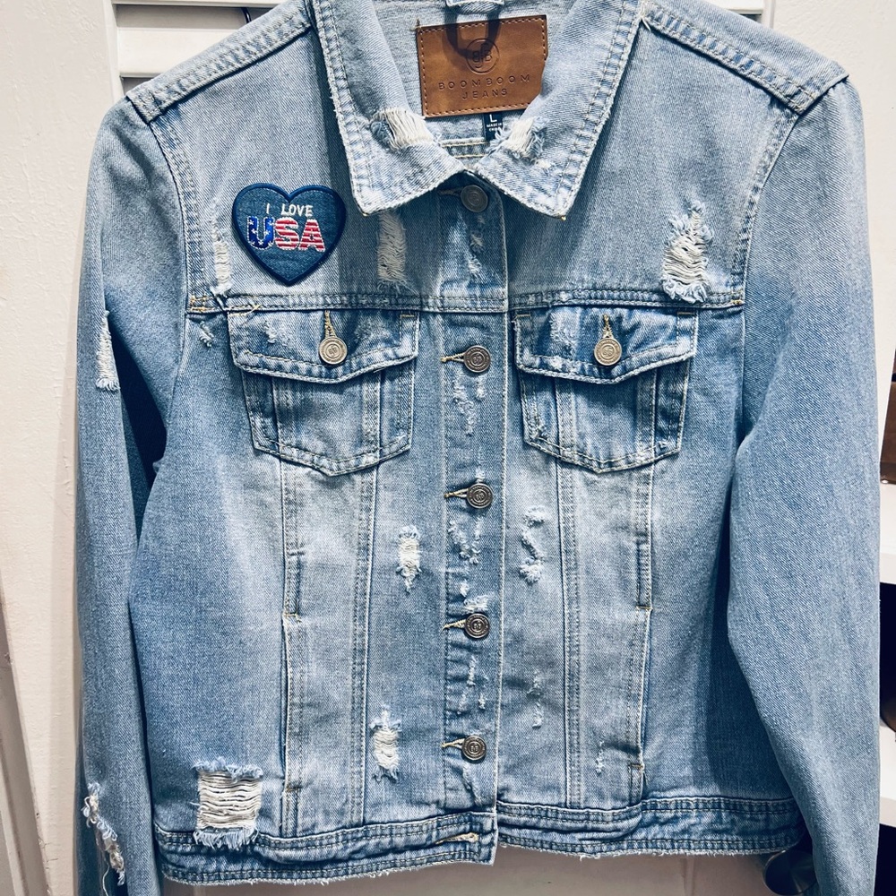 Boom Boom Light Blue Distressed Denim Jacket